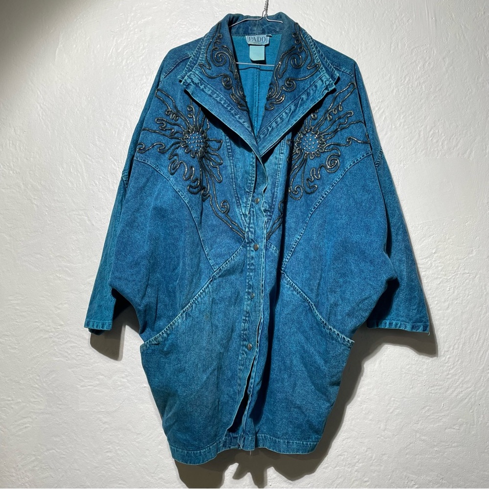 Vintage Jean Jacket garment-dyed Denim Embroidered embellished floral Oversize - Picture 8 of 9